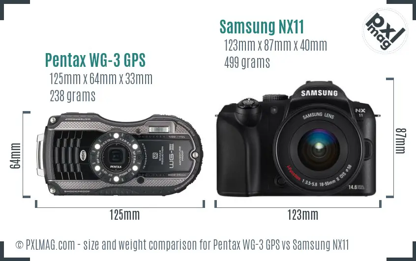 Pentax WG-3 GPS vs Samsung NX11 size comparison