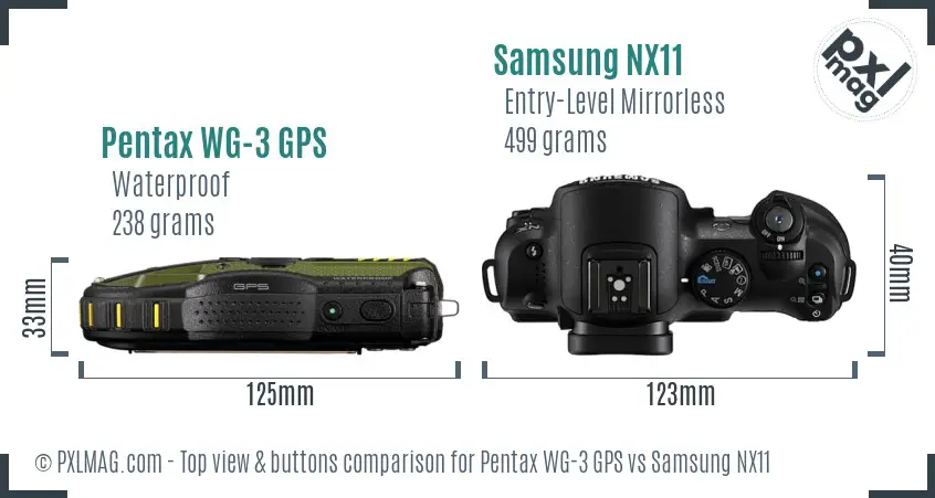 Pentax WG-3 GPS vs Samsung NX11 top view buttons comparison