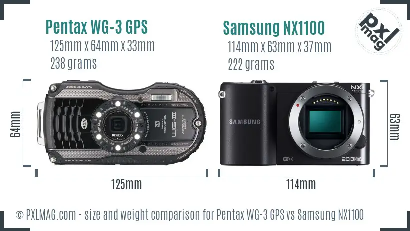 Pentax WG-3 GPS vs Samsung NX1100 size comparison