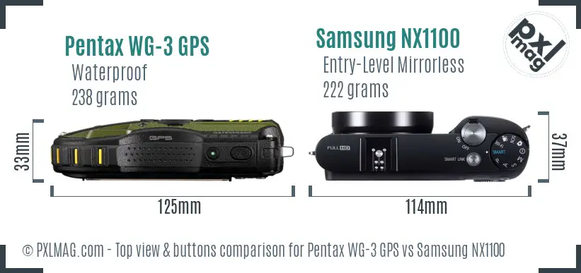 Pentax WG-3 GPS vs Samsung NX1100 top view buttons comparison