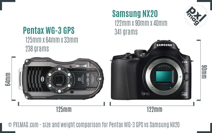 Pentax WG-3 GPS vs Samsung NX20 size comparison