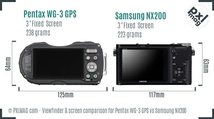 Pentax WG-3 GPS vs Samsung NX200 Screen and Viewfinder comparison