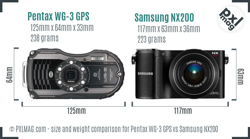 Pentax WG-3 GPS vs Samsung NX200 size comparison