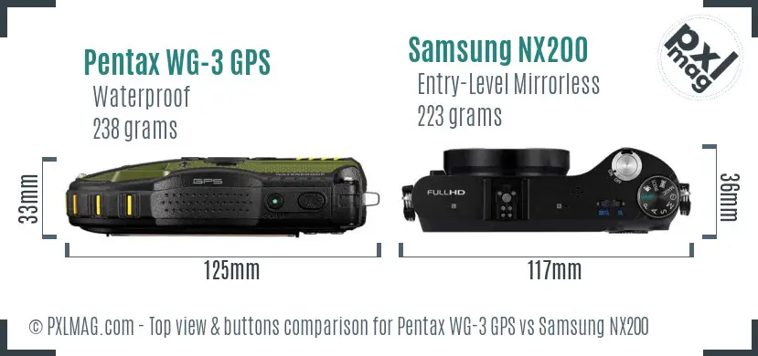 Pentax WG-3 GPS vs Samsung NX200 top view buttons comparison