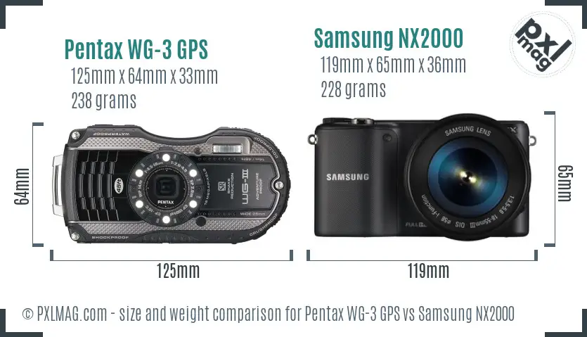 Pentax WG-3 GPS vs Samsung NX2000 size comparison