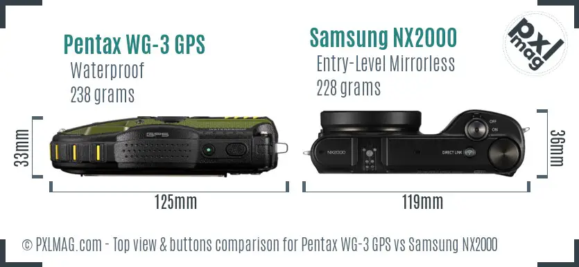 Pentax WG-3 GPS vs Samsung NX2000 top view buttons comparison