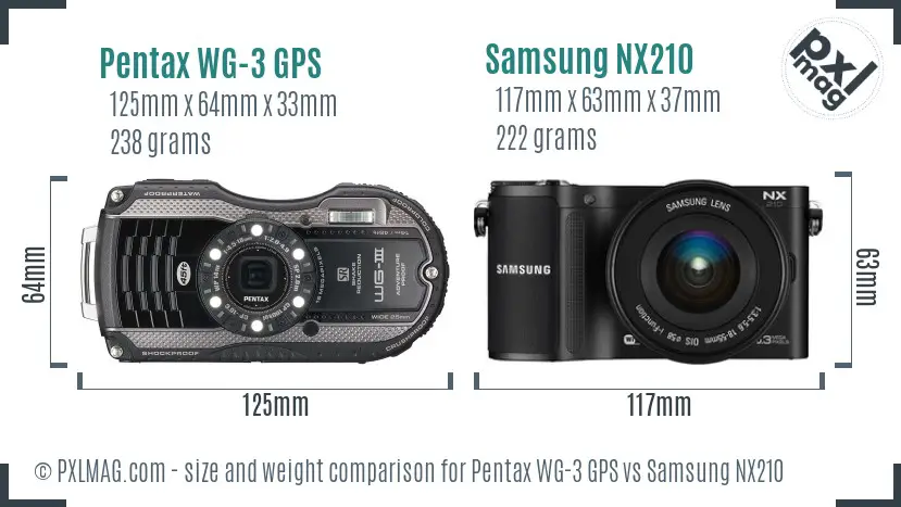 Pentax WG-3 GPS vs Samsung NX210 size comparison