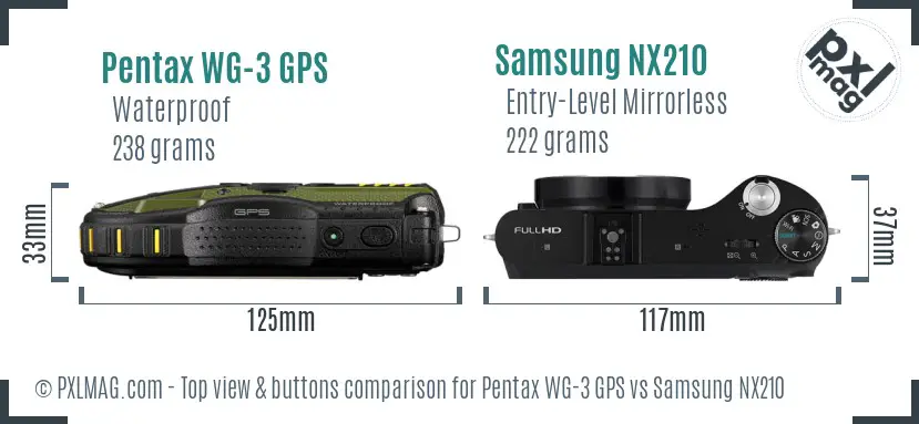 Pentax WG-3 GPS vs Samsung NX210 top view buttons comparison