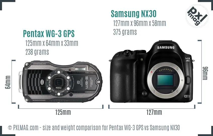 Pentax WG-3 GPS vs Samsung NX30 size comparison