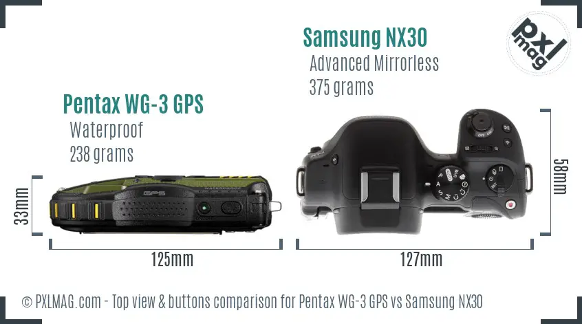 Pentax WG-3 GPS vs Samsung NX30 top view buttons comparison