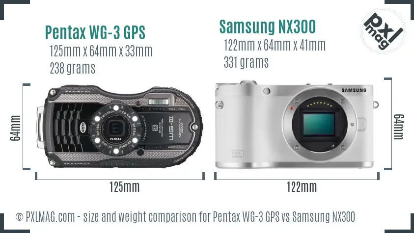 Pentax WG-3 GPS vs Samsung NX300 size comparison