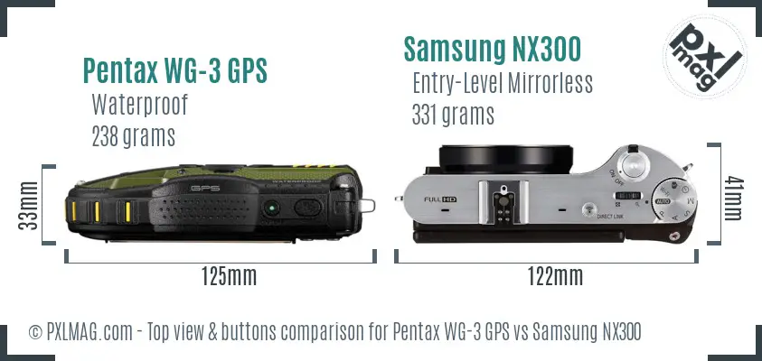 Pentax WG-3 GPS vs Samsung NX300 top view buttons comparison