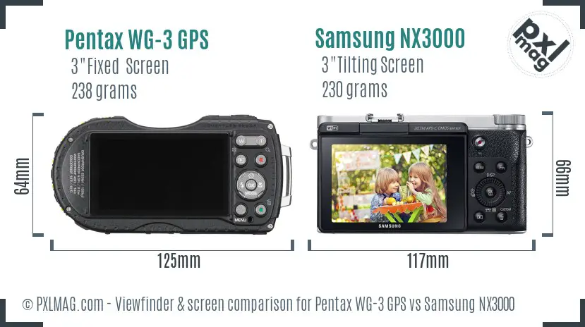 Pentax WG-3 GPS vs Samsung NX3000 Screen and Viewfinder comparison