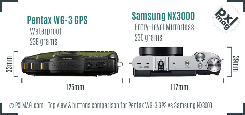 Pentax WG-3 GPS vs Samsung NX3000 top view buttons comparison