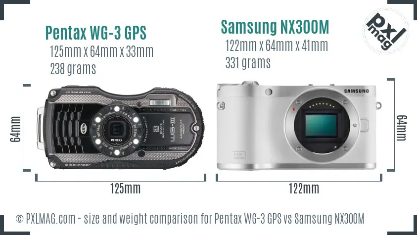 Pentax WG-3 GPS vs Samsung NX300M size comparison