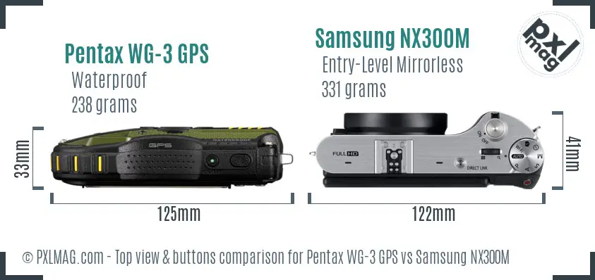 Pentax WG-3 GPS vs Samsung NX300M top view buttons comparison