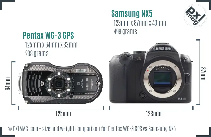 Pentax WG-3 GPS vs Samsung NX5 size comparison