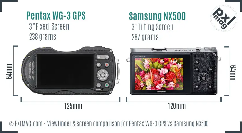 Pentax WG-3 GPS vs Samsung NX500 Screen and Viewfinder comparison