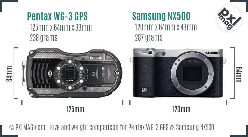 Pentax WG-3 GPS vs Samsung NX500 size comparison