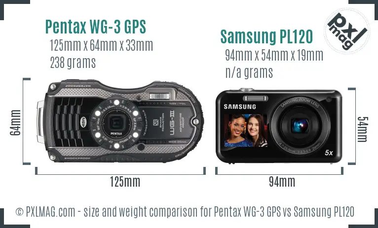 Pentax WG-3 GPS vs Samsung PL120 size comparison