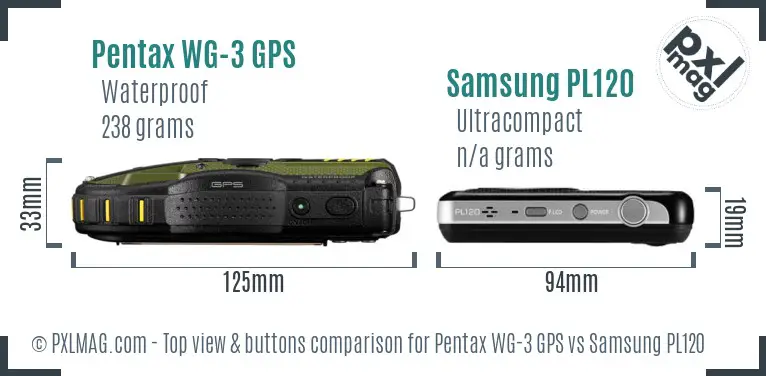 Pentax WG-3 GPS vs Samsung PL120 top view buttons comparison