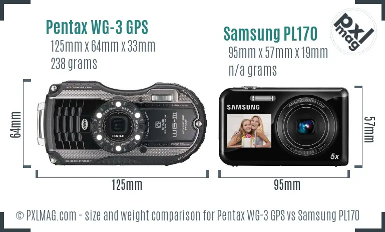 Pentax WG-3 GPS vs Samsung PL170 size comparison