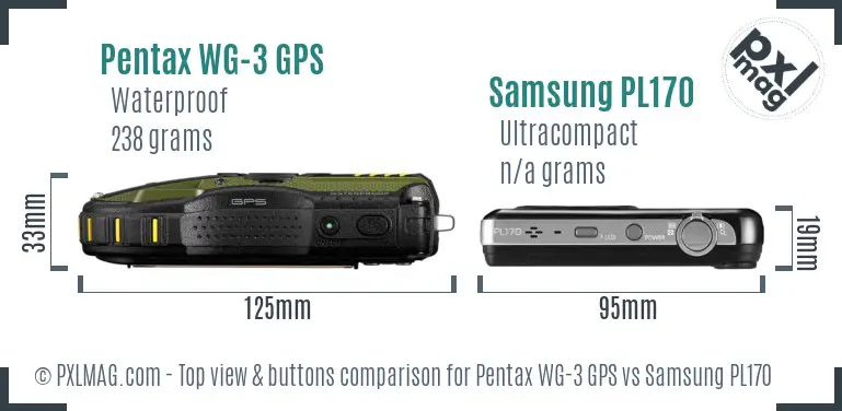 Pentax WG-3 GPS vs Samsung PL170 top view buttons comparison