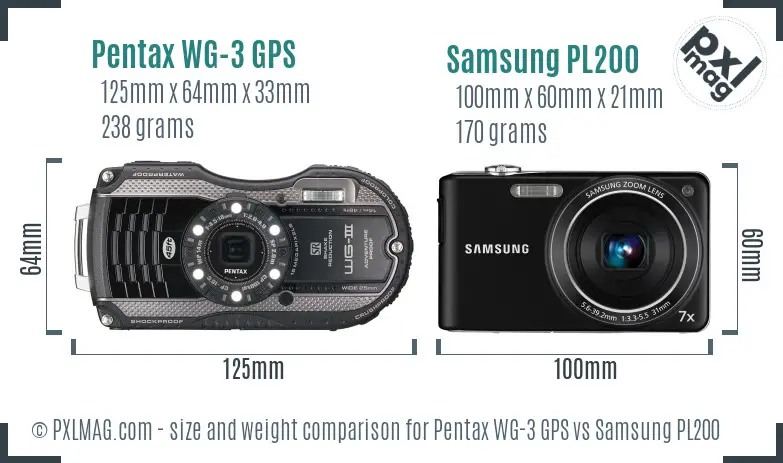 Pentax WG-3 GPS vs Samsung PL200 size comparison