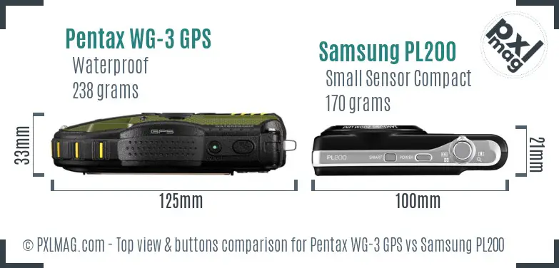 Pentax WG-3 GPS vs Samsung PL200 top view buttons comparison