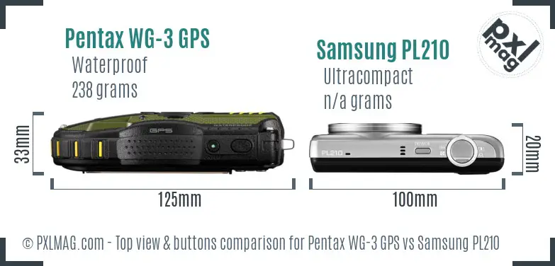 Pentax WG-3 GPS vs Samsung PL210 top view buttons comparison