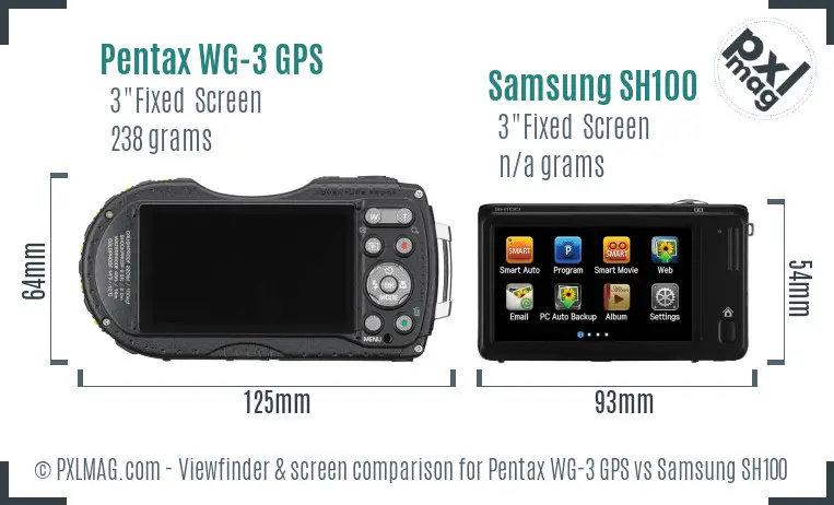 Pentax WG-3 GPS vs Samsung SH100 Screen and Viewfinder comparison