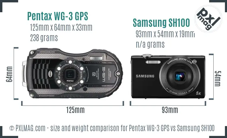 Pentax WG-3 GPS vs Samsung SH100 size comparison