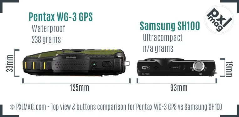 Pentax WG-3 GPS vs Samsung SH100 top view buttons comparison