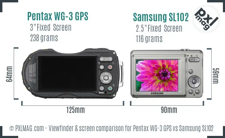 Pentax WG-3 GPS vs Samsung SL102 Screen and Viewfinder comparison