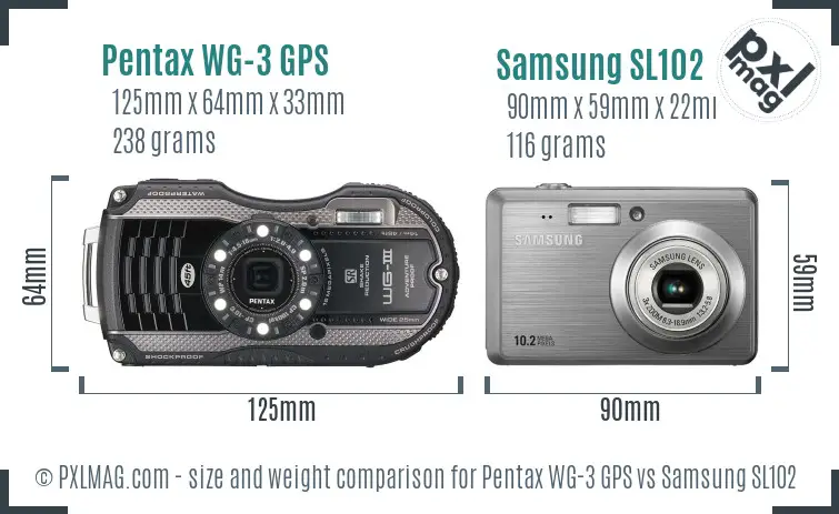 Pentax WG-3 GPS vs Samsung SL102 size comparison