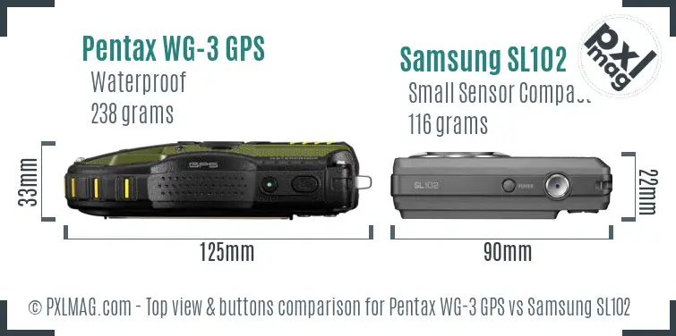 Pentax WG-3 GPS vs Samsung SL102 top view buttons comparison