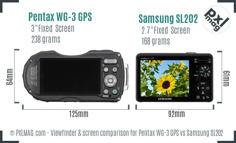 Pentax WG-3 GPS vs Samsung SL202 Screen and Viewfinder comparison