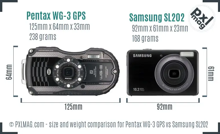 Pentax WG-3 GPS vs Samsung SL202 size comparison