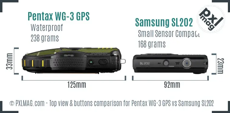 Pentax WG-3 GPS vs Samsung SL202 top view buttons comparison