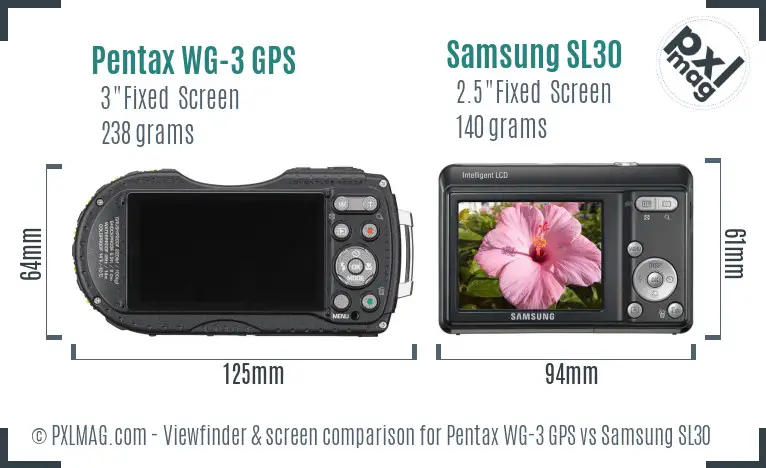 Pentax WG-3 GPS vs Samsung SL30 Screen and Viewfinder comparison