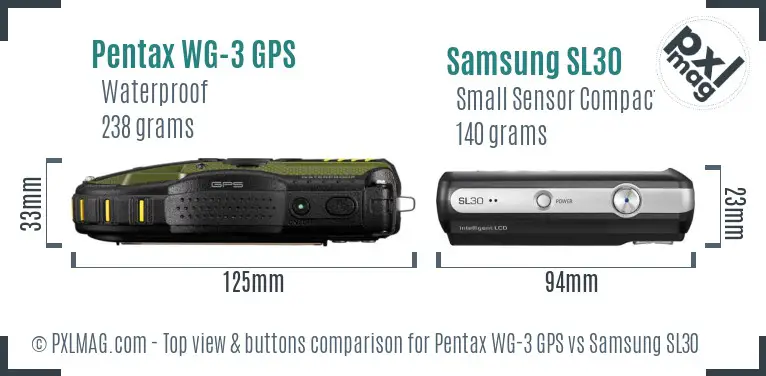 Pentax WG-3 GPS vs Samsung SL30 top view buttons comparison
