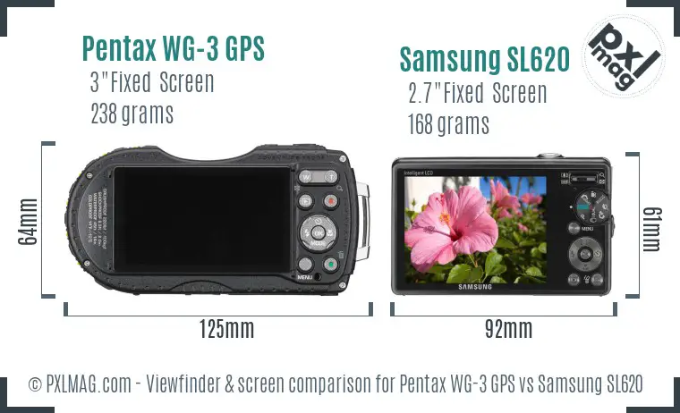 Pentax WG-3 GPS vs Samsung SL620 Screen and Viewfinder comparison