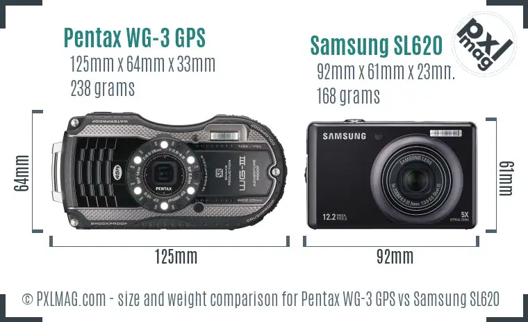 Pentax WG-3 GPS vs Samsung SL620 size comparison