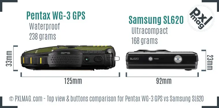 Pentax WG-3 GPS vs Samsung SL620 top view buttons comparison