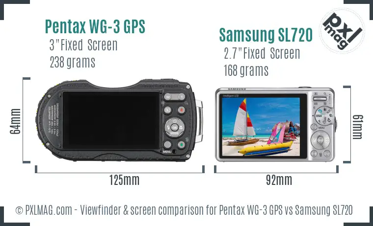 Pentax WG-3 GPS vs Samsung SL720 Screen and Viewfinder comparison