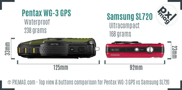 Pentax WG-3 GPS vs Samsung SL720 top view buttons comparison