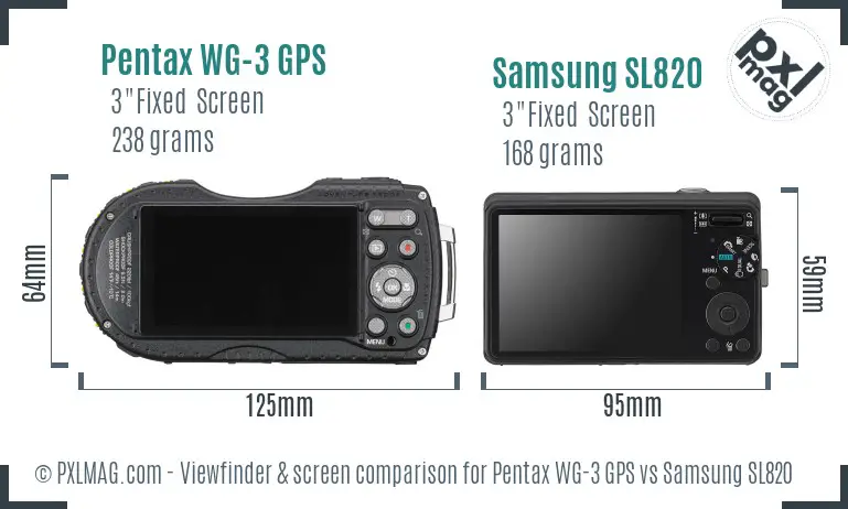 Pentax WG-3 GPS vs Samsung SL820 Screen and Viewfinder comparison