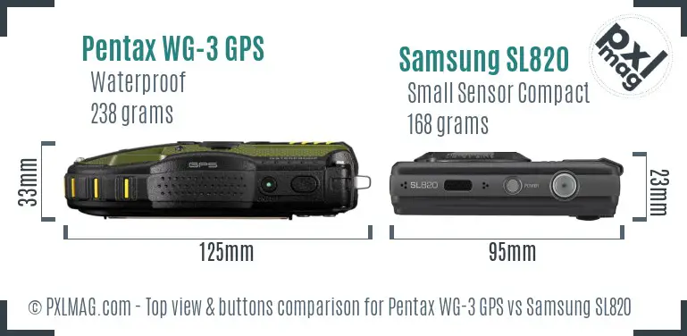 Pentax WG-3 GPS vs Samsung SL820 top view buttons comparison