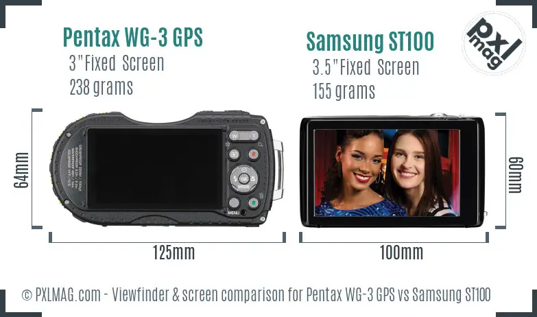 Pentax WG-3 GPS vs Samsung ST100 Screen and Viewfinder comparison