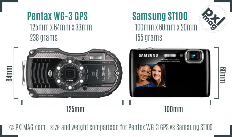 Pentax WG-3 GPS vs Samsung ST100 size comparison